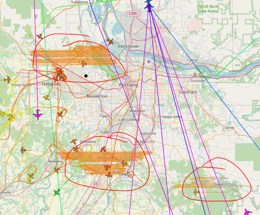 rafeapotomus's tweet photo. The aerial mappers/surveyors are out in the #PDX metro area today. #piaware #HIO #survey #N5117E #C172 #N6299D #N12796 #UAO #FlightAwareADSB #RaspberryPi #skylens #JavAirServices https://t.co/mUwXduwK9E