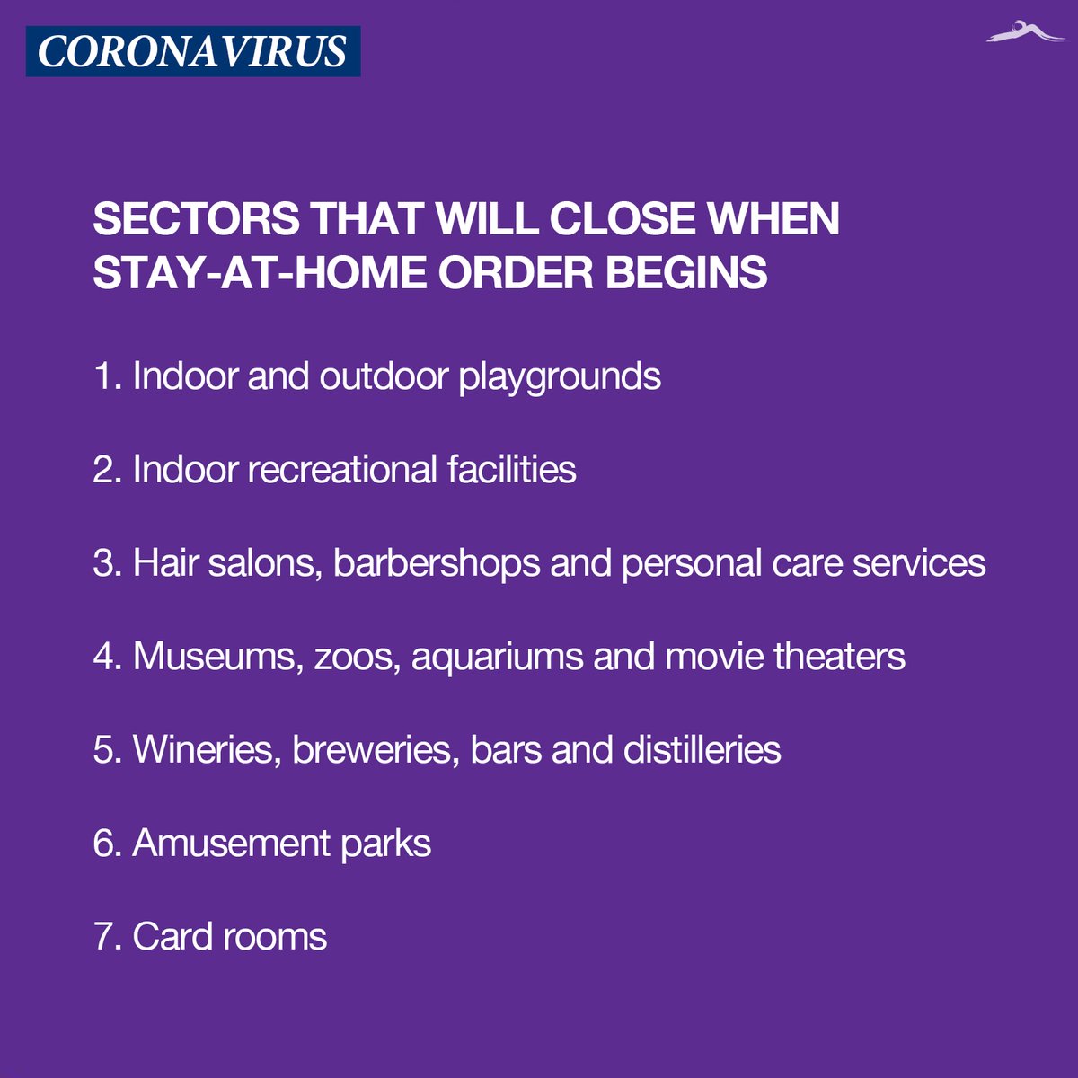 A reminder on what will close Sunday evening in #SantaClaraCounty and other affected counties due to the #stayathomeorder:
