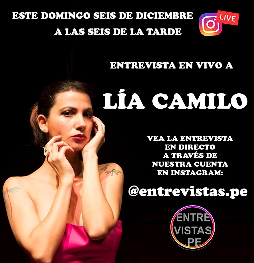 entrevistas_pe's tweet photo. Este domingo a las 6pm entrevistaremos vía #InstagramLive a #LíaCamilo, #Actriz de #YQuéLeVamosADecir, obra de #TeatroVirtual de #LasLuchasProducciones Enlace para ver entrevista en directo: https://t.co/bnBJSik5Tl 🎭❤️👩‍❤️‍👩 #TeatroHechoPorMujeres #TeatroPeruano #Entrevistaspuntope https://t.co/V2ObjUBGFk