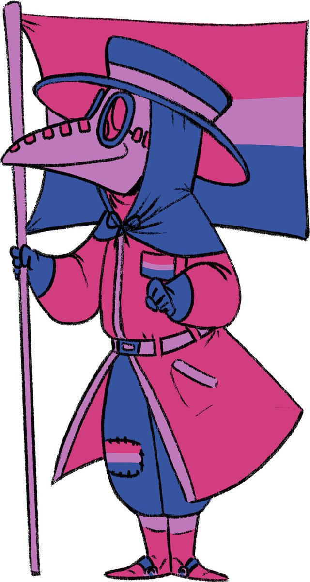 #17 bi flag plague doctor. By Doc Yersin. This artist has tons of pride-inspired doctors!  https://yersinia-pests.tumblr.com/&nbsp;