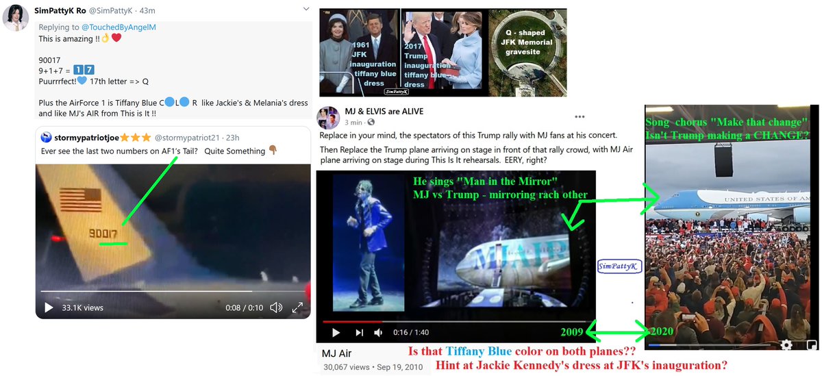 Mirror C[L]UES : 71 <-> 17 For MJ the Plane was to END the show For Trump it is to START the rally("Man in the Mirror")=> Think MIRROR: Start <- vs. -> EndJFK started <- vs. -> Trump is ending itJFJ jr "died" in a Plane =>Plane=clueResCUE -> Res_Q