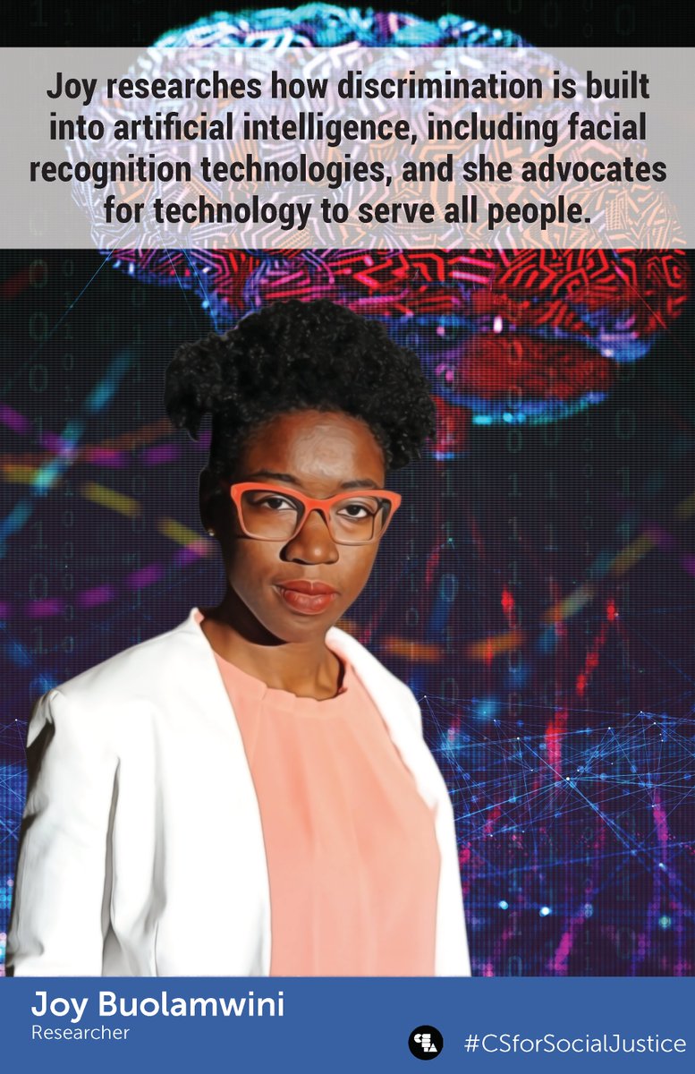 We wrap up our salute to CS Education Week with Joy Buolamwini who researches how discrimination is built into artificial intelligence, including facial recognition technologies, and she advocates for technology to serve all people. <a href="/csteachersorg/">CS Teachers Association (CSTA)</a> #CSforSocialJustice