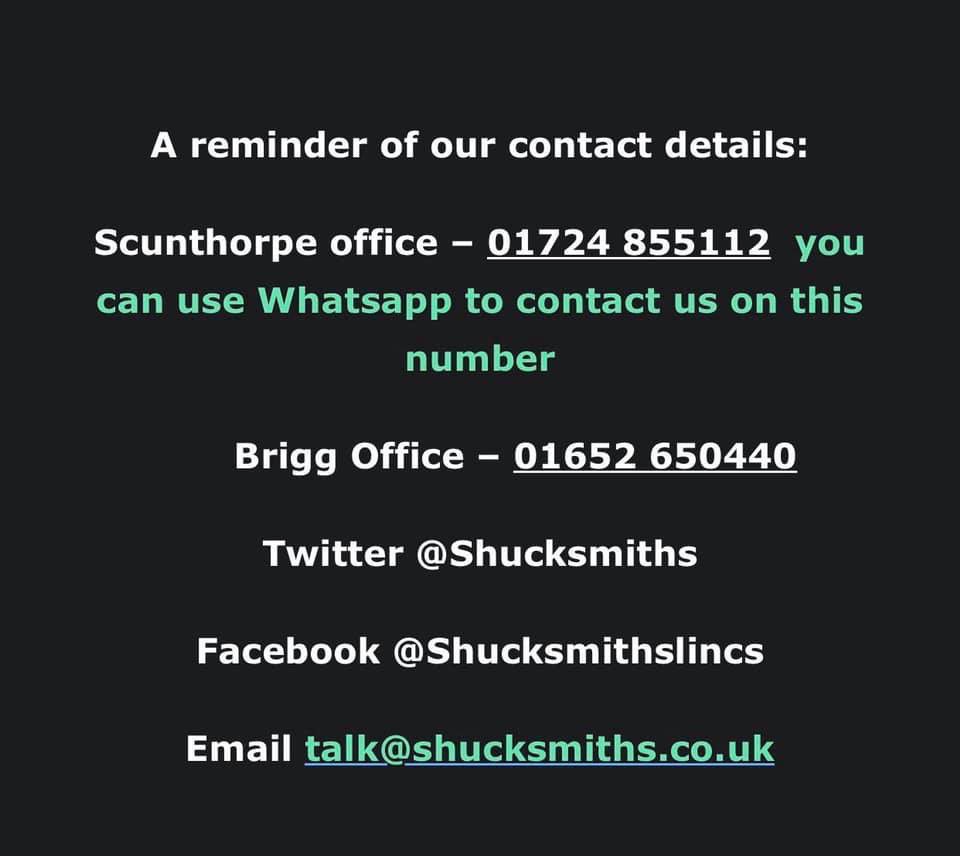 Shucksmiths's tweet photo. A reminder of our contact details for any queries https://t.co/QX77H2N5GT