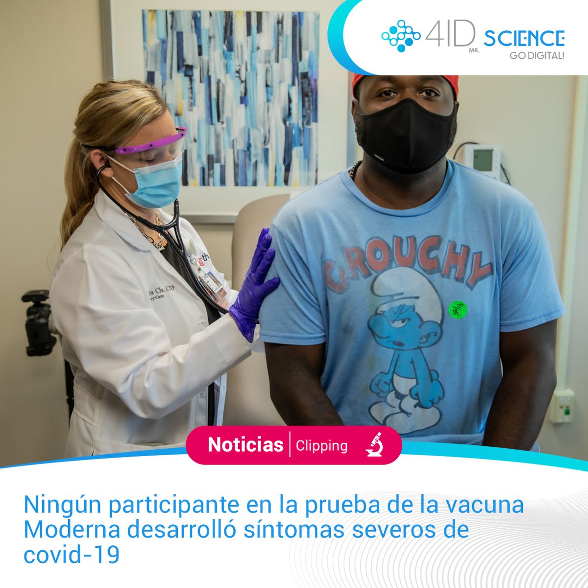 4idScience's tweet photo. Ningún participante en la prueba de la vacuna Moderna desarrolló síntomas severos de covid-19
#vacunacovid #placebo #covid19 #moderna #farmaceutica #4IDclipping #4IDBlog https://t.co/kusYORUd3o