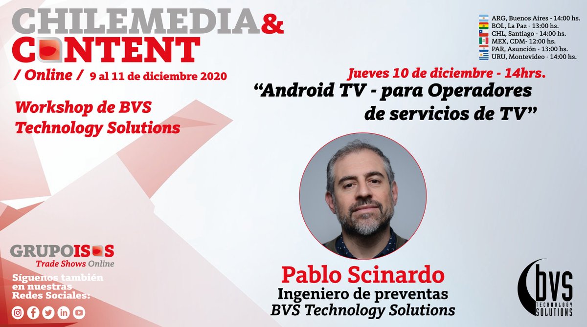 #EventosBVS Chile Media &amp; Content Online 2020.
Del 9 al 11/12 formaremos parte de este evento dirigido a toda la industria #audiovisual de América Latina y el mundo. Tendremos un stand virtual, brindaremos workshops y mucho más. Regístrese en lnkd.in/evYs-SA