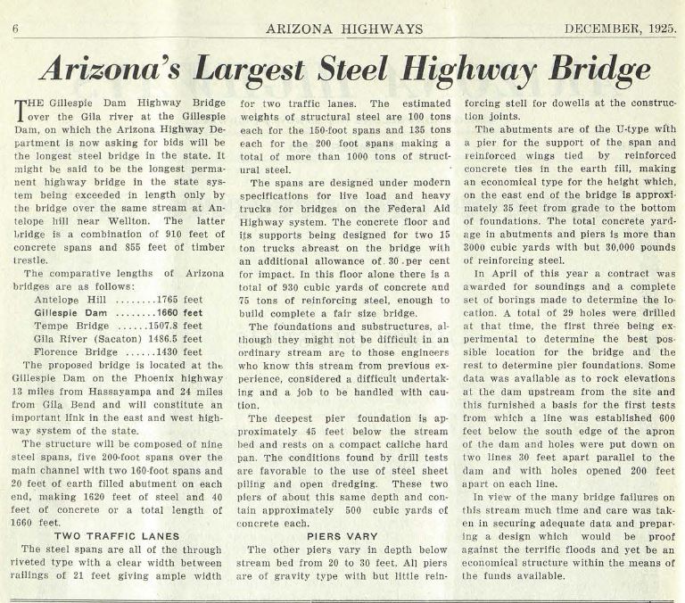 StateLibAZ's tweet photo. Road trip! πΊπ
The Historic Gillespie Dam Bridge is only about an hour's drive southwest of downtown Phoenix.
Learn more about this bridge, which is on the National Register of Historic Places: https://t.co/THQ3VePSHM
#ArizonaMemoryProjectPartners https://t.co/M43M9uN80F