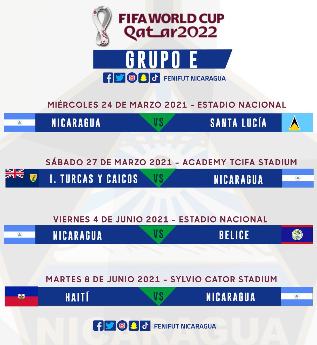 Fenifut Nicaragua Oficial V Twitter Oficial Este Es El Nuevo Calendario De Partidos De Nuestra Seleccion Nacional Absoluta En La Primera Ronda De Las Eliminatorias Mundialistas De Concacaf Rumbo A