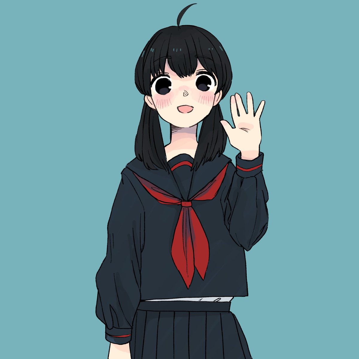 1girl solo twintails black hair skirt school uniform serafuku  illustration images