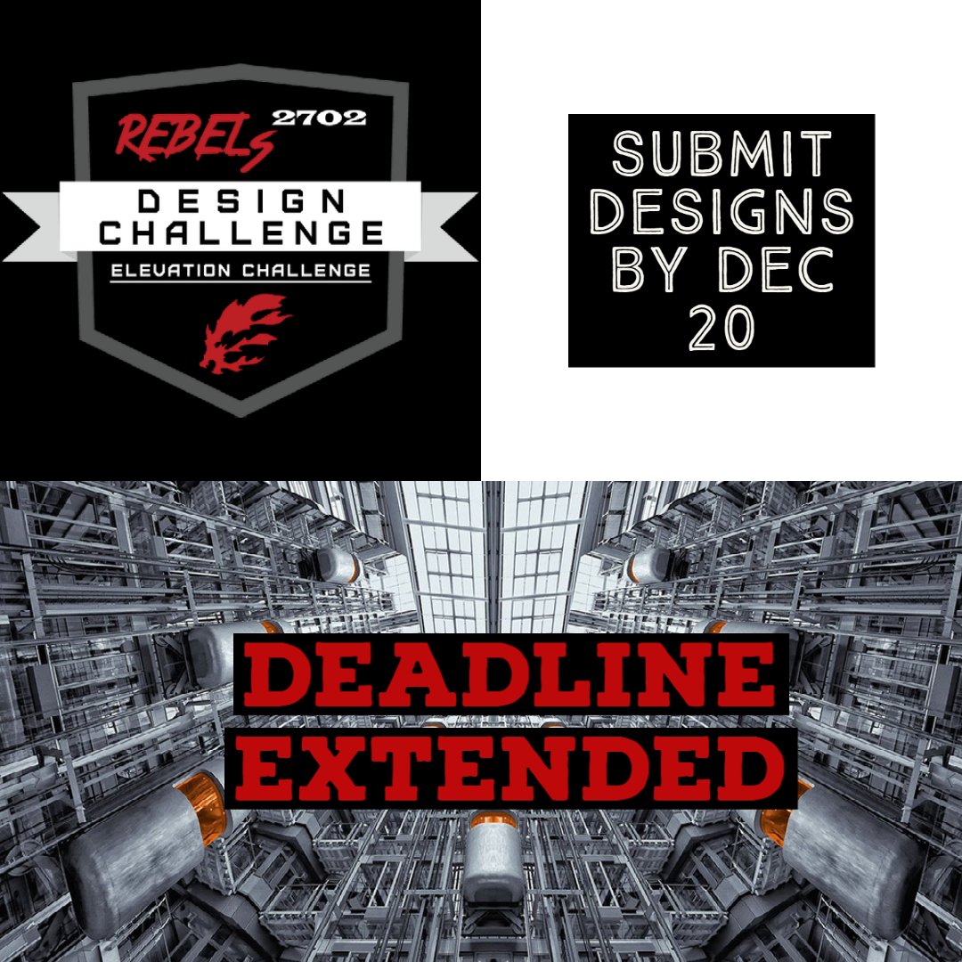 frc2702's tweet image. Our deadline for the Launcher and the Elevation Challenges have been extended until December 20th! Rewatch the livestreams on our YouTube channel for details. Good luck!
#OMGRobots #spreadingGP #2702Rebels