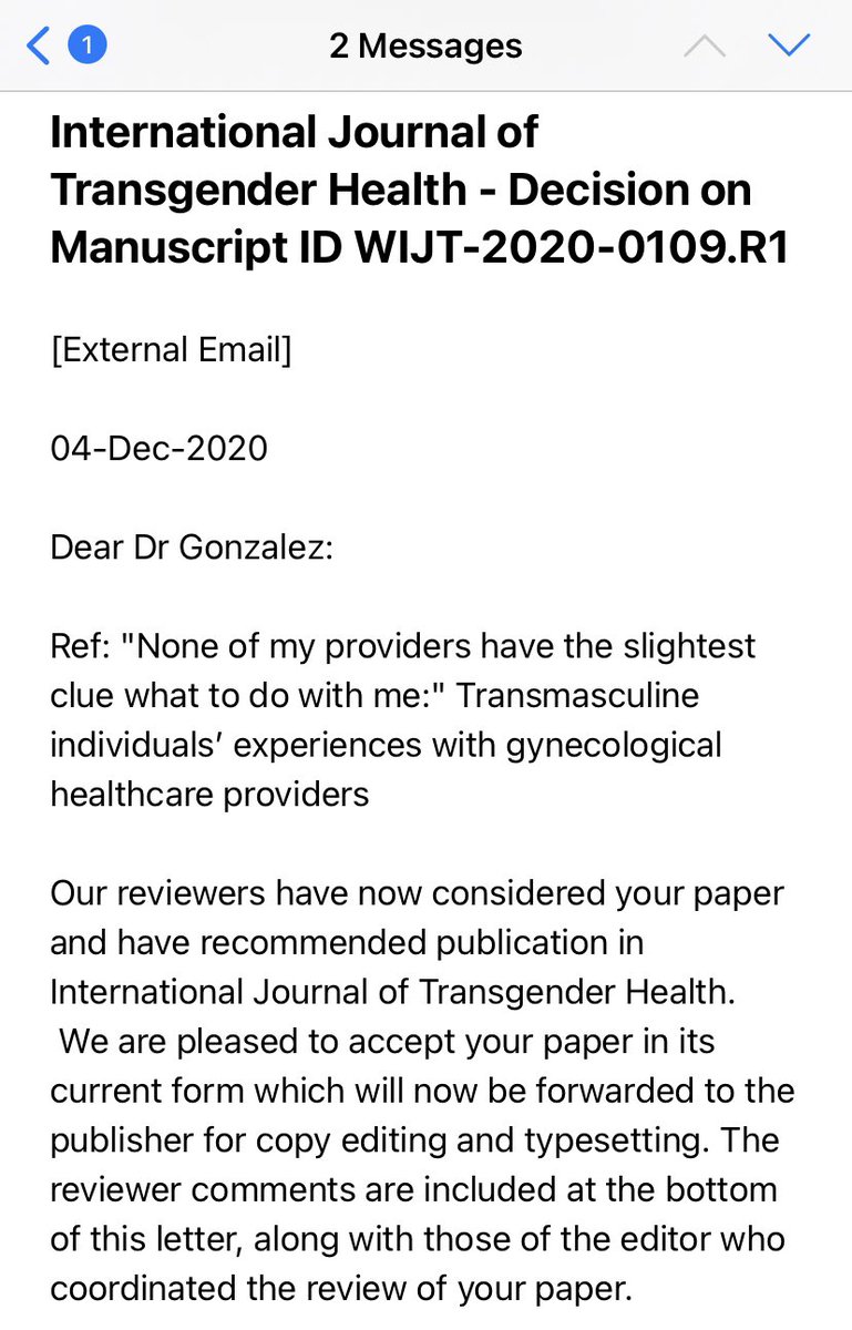 DrKAGonzalez's tweet photo. Thrilled to brag about my fantastic doc student @LexPuliceFarrow who just had our paper titled “None of my providers have the slightest clue what to do with me:” Transmasculine individuals’ experiences with gynecological healthcare providers accepted! https://t.co/gMxlbOytel