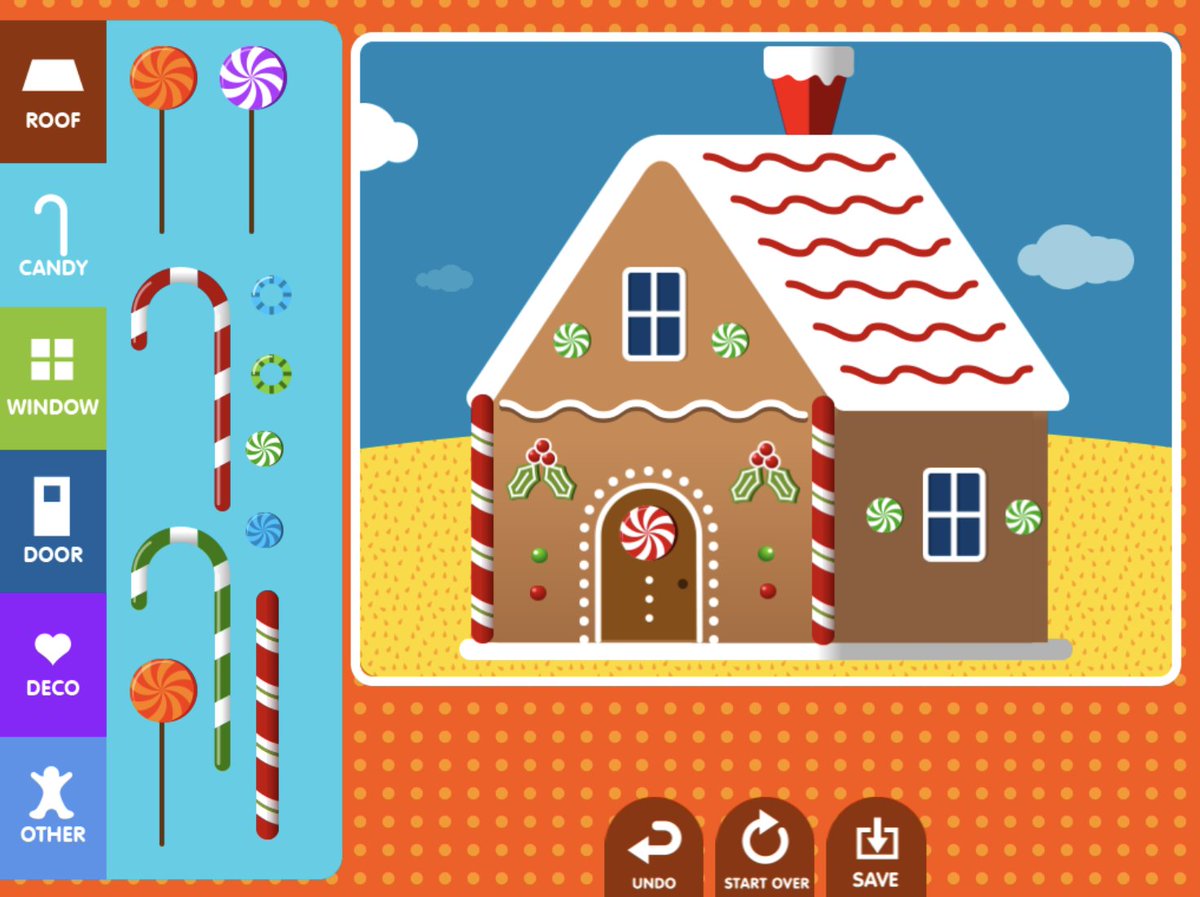 ABCyaGames's tweet image. What kind of house can you eat? A gingerbread house! Students can make their very own virtual gingerbread houses in our game, Make a Gingerbread House! #ABCya abcya.com/games/kids_mak…