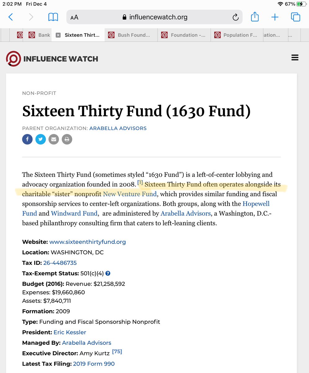 And operating alongside the New Venture Fund, there is the Sixteen Thirty Fund...LINK:  https://www.influencewatch.org/non-profit/sixteen-thirty-fund/