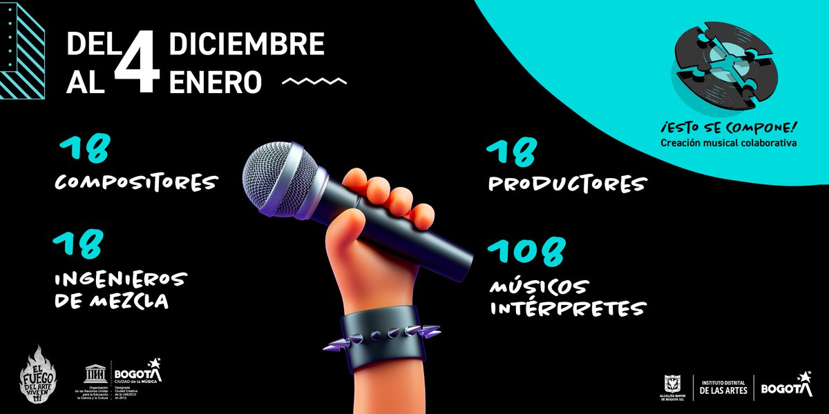 rockalparquefes's tweet photo. Compositores, productores, intérpretes e ingenieros de sonido residentes en Bogotá: pilas que arranca diciembre con #EstoSeCompone, el laboratorio para fomentar procesos de creación musical con trabajo remoto.
Info e inscripciones en 👉 https://t.co/n9urxiqxZp https://t.co/zZgUgtRoJJ