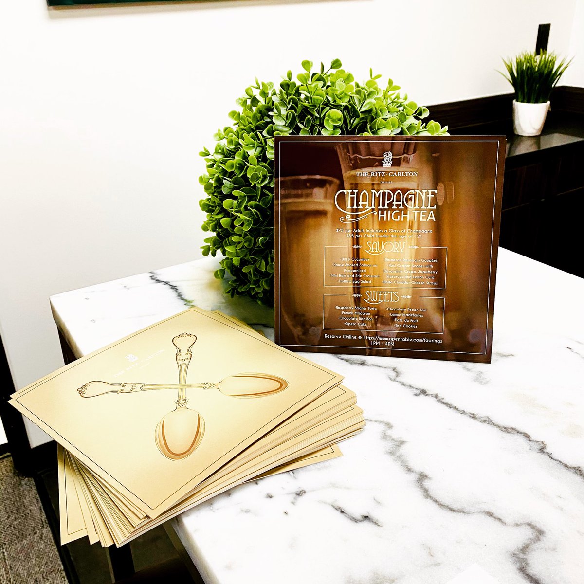 Hey #Dallas ☺️!! Join @ritzcarltondallas for Champagne High Tea on Saturdays from 1-4pm!! And enjoy the #exquisite flyer that our team designed and printed too👌🏼
