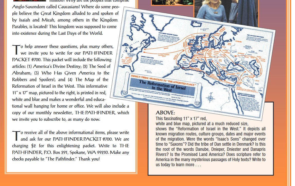 Here's a full page ad in the right-wing conspiratorial American Free Press in 2007 for an 11 x 17 version of the Reformation of Israel's Vision in the West Map. I may have purchased one at some point; I can't remember.