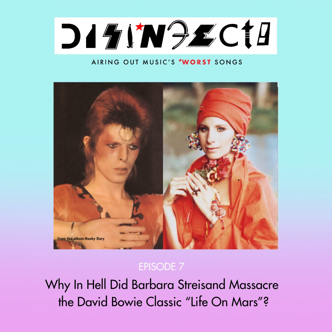 Disinfect_Pod's tweet photo. What happens when #barbrastreisand massacres everybody’s’ #favoritesong by #davidbowie? Check out @Disinfect_Pod’s #hottake on the #diva #legend’s #worstcoversong of #lifeonmars 

https://t.co/4jnUzPuegF

#glam #streisand #bowie #thinwhiteduke @DavidBowieReal @davidbowie_news https://t.co/gh7h66co6n