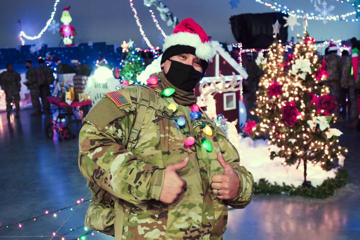 FightingFirst's tweet photo. Friday morning, @1abct1id stuffed their rucks with toys and goodies and went on a four mile ruck march to Santa’s Workshop! The toys are donations to @Fort Riley’s Operation Santa Claus and will support families in need this Holiday season. #OperationSantaClause #PeopleAlways https://t.co/krCrg7IzT6