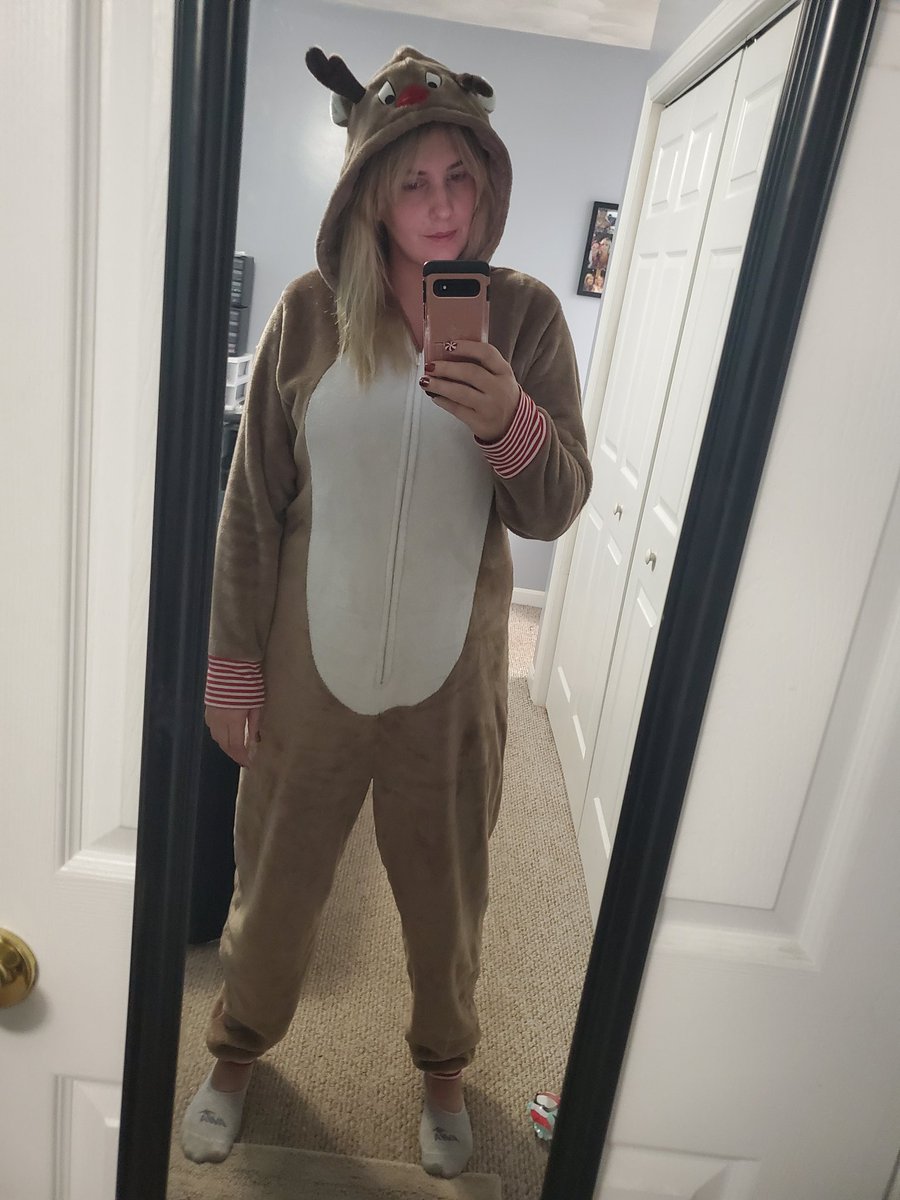 Twitter looks so angry lately.   Here's a picture of me dressed in my kids Reindeer costume to switch it up.  🤣