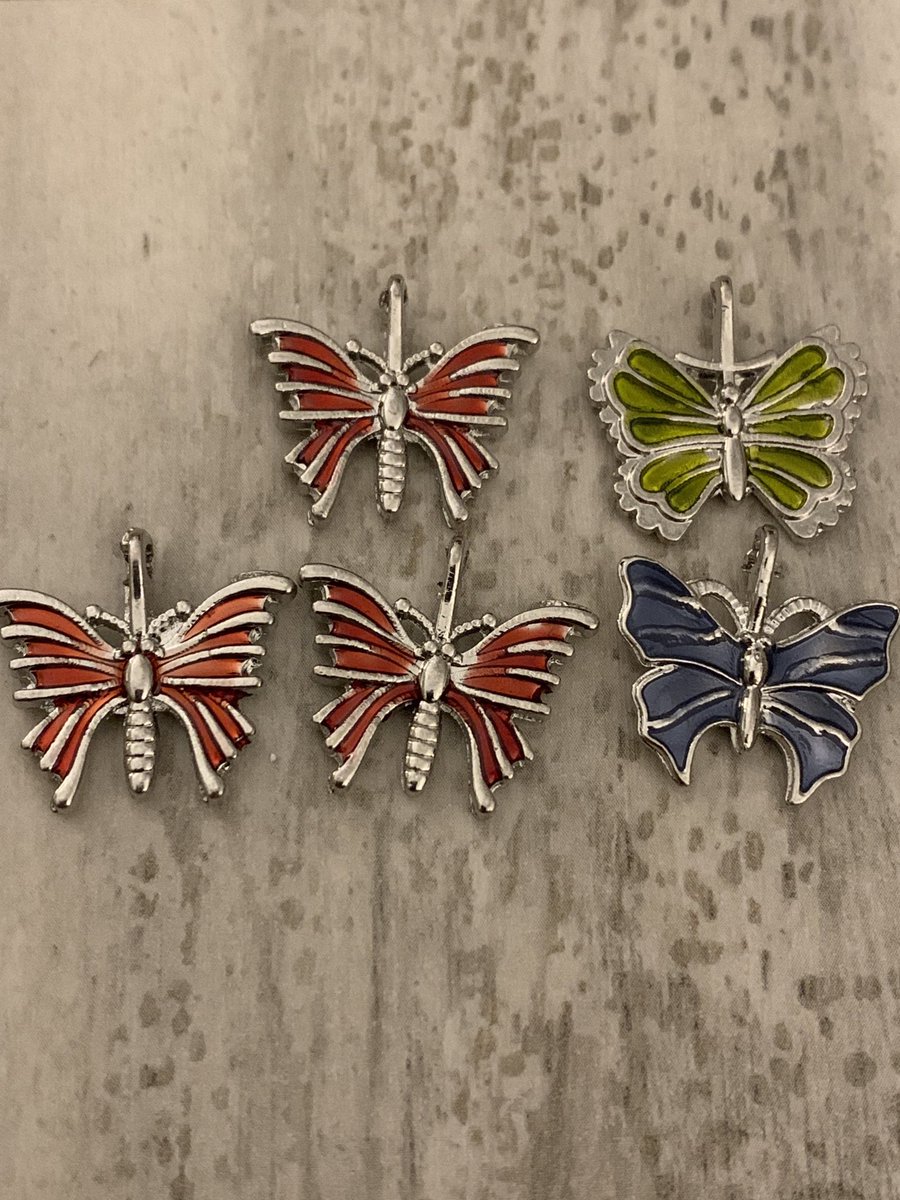 Excited to share this item from my #etsy shop: Lot of 5 butterfly charms silver enamel red blue green etsy.me/33IqY7a