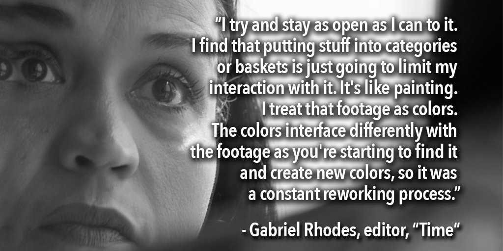 Solid editing advice. Tough to avoid categorization, but pays dividends. Read the interview with Gabriel Rhodes, editor of the buzz-worthy doc "Time." bit.ly/AOTC-time. If this advice is valuable, I'd appreciate the shares, the amplification and the follows. 4K by 1/1/21?