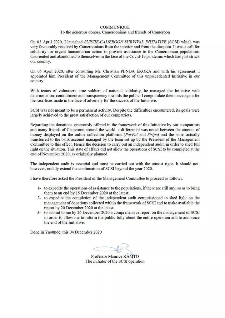 Pr. Maurice KAMTO Statement