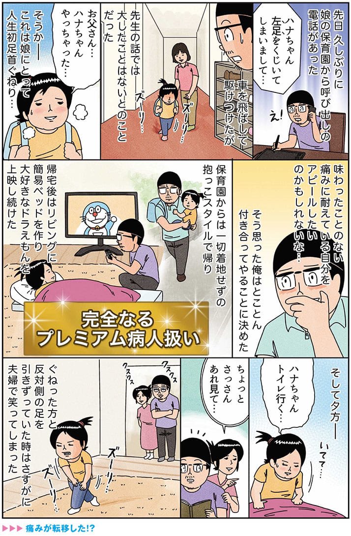 せっかくなので、現在恋愛中の娘が生まれて初めて足をぐねった時の漫画でも読んでやってください〜。
https://t.co/v2i2anTU88 