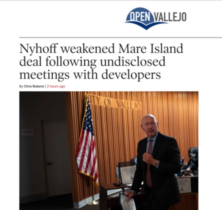 City Manager Greg Nyhoff-illegally fired FOUR whistleblowers to cover up (1) the disgusting practice of Vallejo PD cops celebrating murdering civilians by bending their badges and throwing BBQs and (2) selling out Mare Island after shady secret meetings w developers in Tennessee
