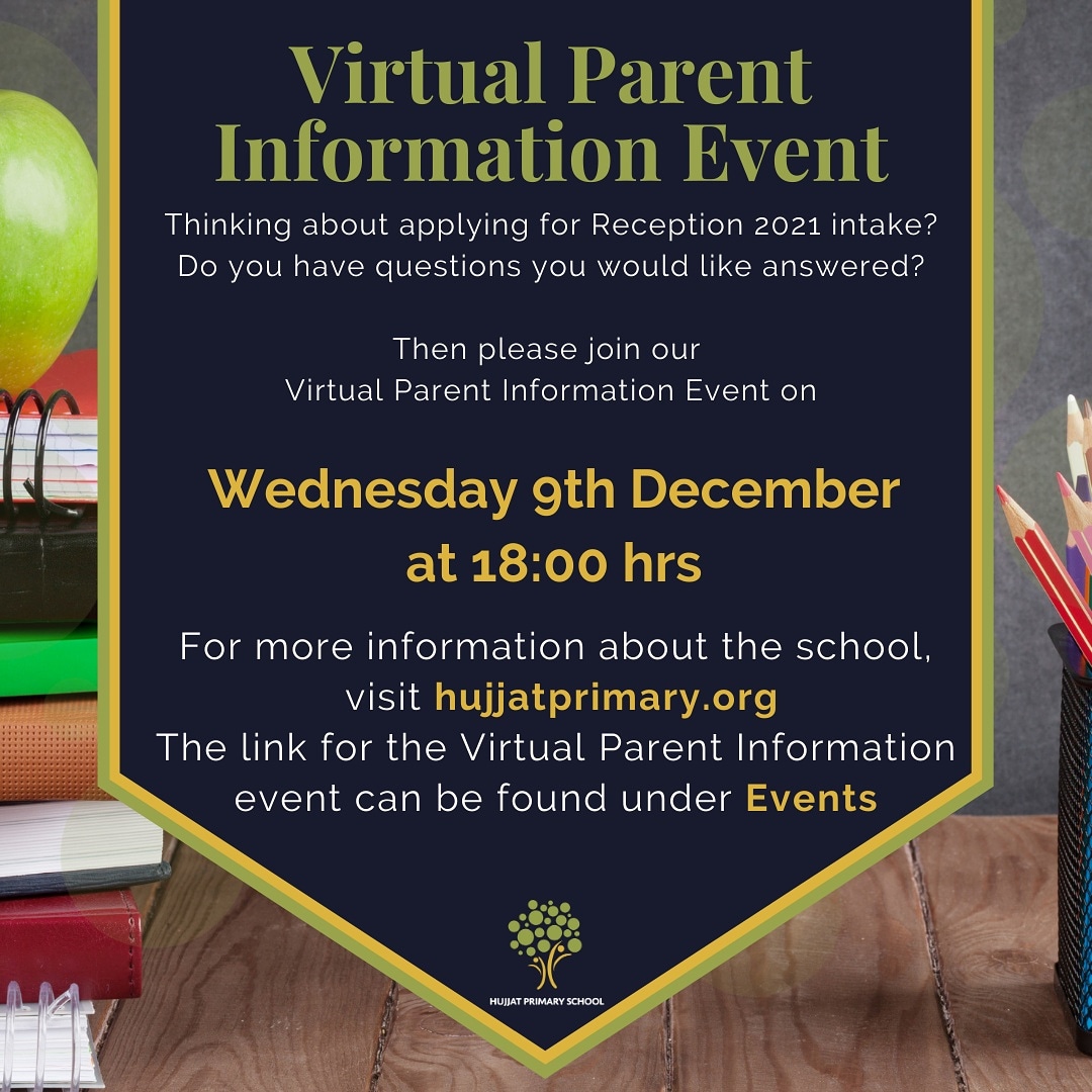 HujjatPrimary's tweet photo. Are you considering applying for our Reception Class 2021 intake? If you want to find out more information then please join our Virtual Parent Information Event on Wednesday 9th December at 18:00hrs. https://t.co/2vlcJNSZe8  
#harrowschools #EYFS #freeschool #NewSchool https://t.co/HVbJDU5On1