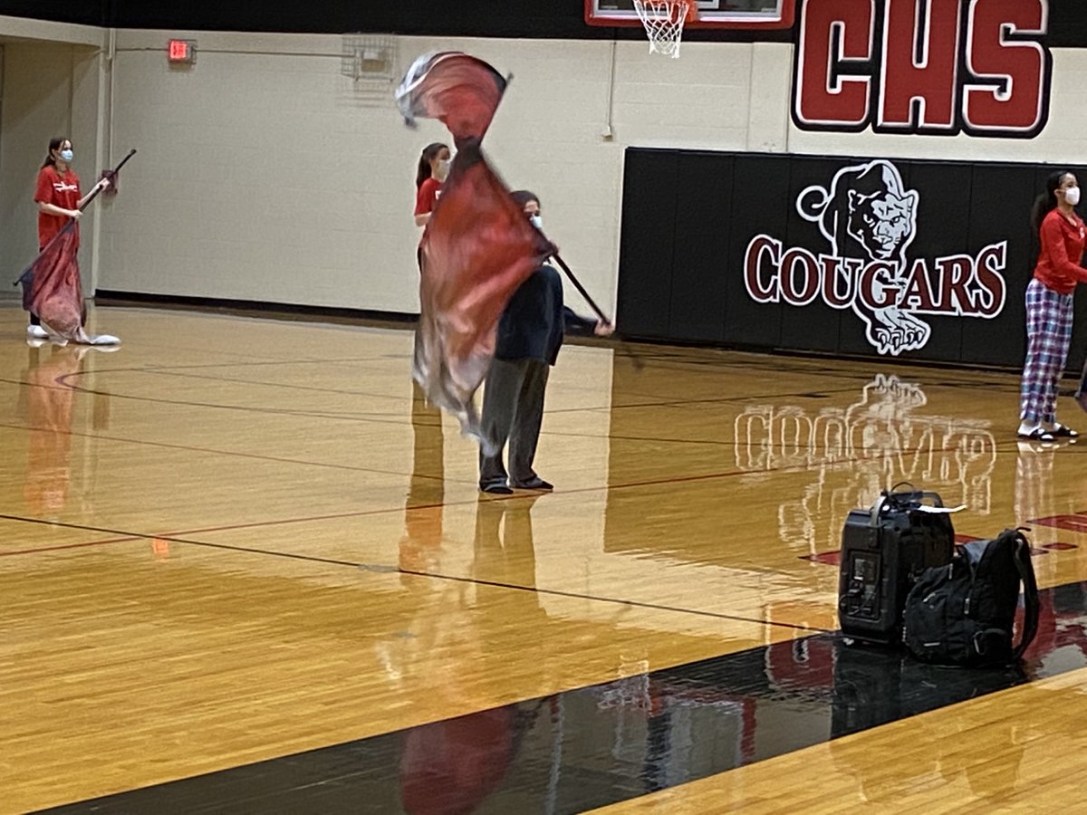 CHS doesn’t sleep! Colorguard getting winter competition ready — six feet apart!