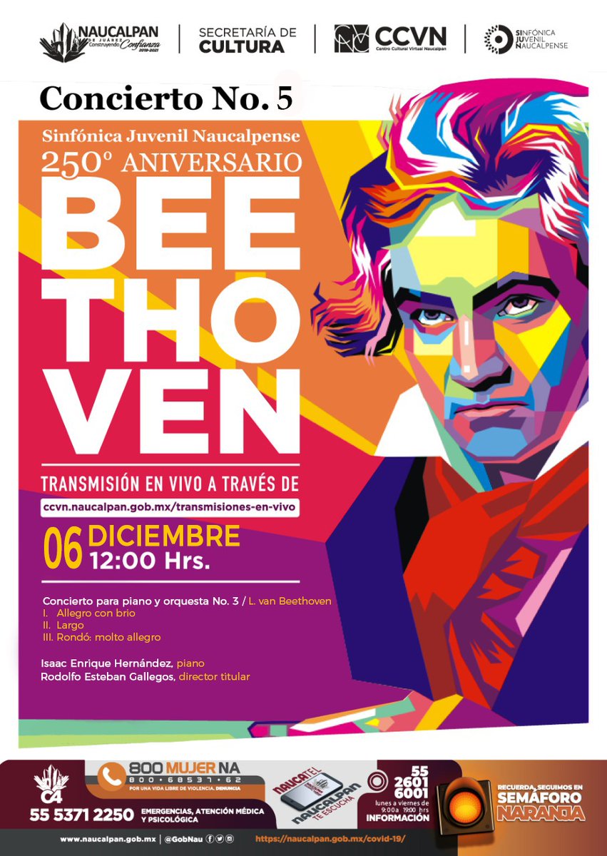 GobNau's tweet photo. El Gobierno de #Naucalpan y la Secretaría de Cultura te invitan al 5°Concierto de la Temporada 2020 de la 
@SIJUNauc, dedicada a Ludwig van Beethoven.

Conéctate el 6 de diciembre a las 12:00 horas en https://t.co/7fHKzv0cfF

Revisa el programa 👉 https://t.co/gvSGC7zNYC https://t.co/8hpIFPSskg