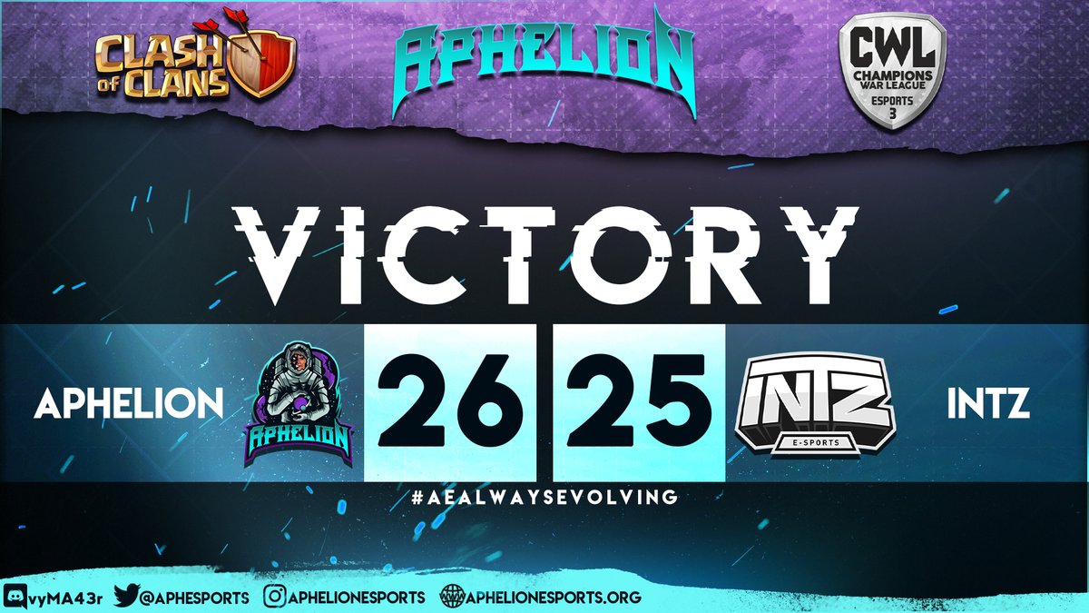 Against the odds, our #ClashOfClans team comes through with an absolutely insane win in the <a href="/champwarleague/">Champions War League</a> esports division Quarterfinals!

Taking the 26-25 win over <a href="/INTZ/">INTZ</a> in a very intense BO2 series

Looking forward to continuing this run in the Semi-Finals!

#AEAlwaysEvolving
