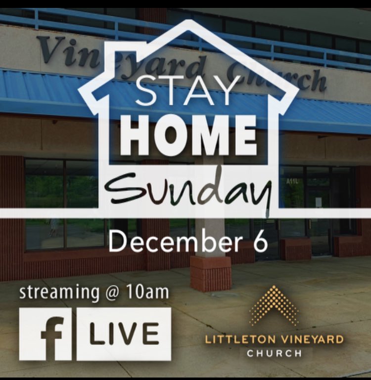 Stay Home Sunday (12/6): Watch Online at 10 AM

With COVID cases on the rise in Colorado, we are encouraging you to stay home this Sunday, December 6, &amp; instead watch Littleton Vineyard’s service on Facebook Live at 10 AM.

Questions? Message us here

#LittletonCO #OnlineChurch