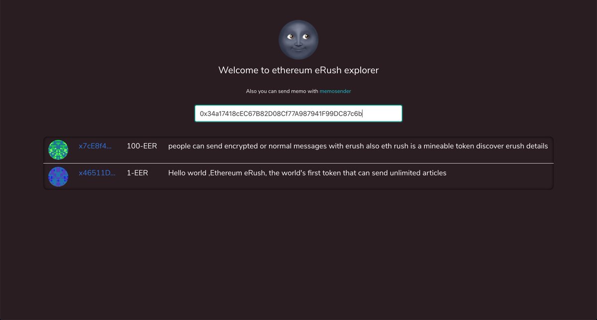 EthereumRush's tweet photo. Memo explorer'a memo gönderebileceğiniz memosender linki eklendi. Ayrıca explorar'da eksik olan gönderilen eer  miktarı'da gözükmeye başladı. https://t.co/HYh3zm3P41