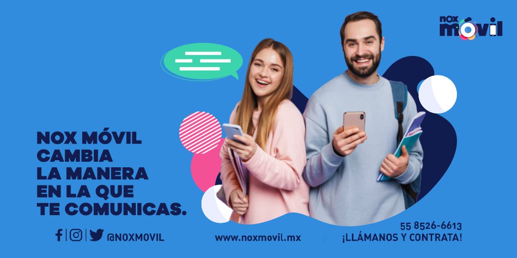 Somos el nuevo servicio de telefonía celular con cobertura en todo México. Deja de batallar con los servicios de telefonía que no te dan lo suficiente. Cámbiate a NOX en noxmovil.mx o contáctanos al teléfono: 55 85266613 #NOXMóvil #CámbialoTodoConNOX #PlanesIlimitados