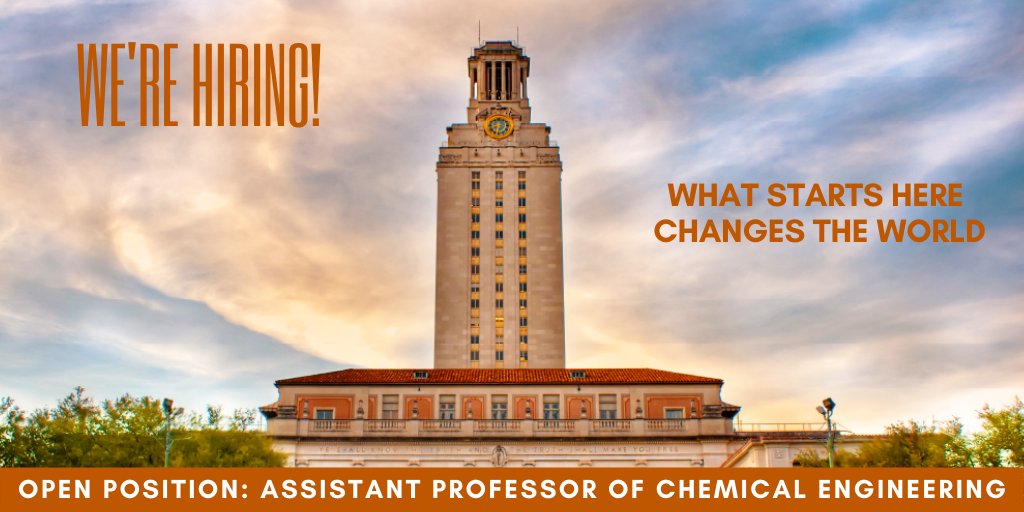 TexasChE (@texasche) on Twitter photo <a href="/TexasChE/">TexasChE</a> is hiring! Join one of the world's top programs as an Assistant Professor & work with a renowned & diverse group of talented researchers & students. Apply by Jan. 8th: bit.ly/applyche <a href="/UTAustin/">UT Austin</a> <a href="/CockrellSchool/">Texas Engineering</a> <a href="/stem_jobs/">STEM Jobs</a> <a href="/ChemEngMag/">Chemical Engineering</a> <a href="/chemenged/">Chemical Engineering Education Journal (CEE)</a> <a href="/ChemicalScience/">Chemical Science</a> <a href="/TexasChE/">TexasChE</a> is hiring! Join one of the world's top programs as an Assistant Professor & work with a renowned & diverse group of talented researchers & students. Apply by Jan. 8th: bit.ly/applyche <a href="/UTAustin/">UT Austin</a> <a href="/CockrellSchool/">Texas Engineering</a> <a href="/stem_jobs/">STEM Jobs</a> <a href="/ChemEngMag/">Chemical Engineering</a> <a href="/chemenged/">Chemical Engineering Education Journal (CEE)</a> <a href="/ChemicalScience/">Chemical Science</a>