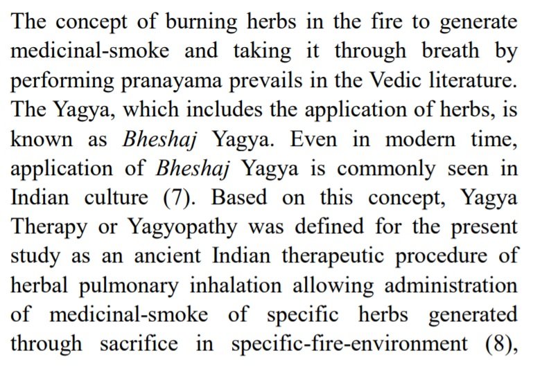 4/n Yet another interesting scientific article tells us about "Yagya Therapy" and it's relevance in modern medical therapy (Snippet attached). Link of full article below: https://www.docdroid.net/v62WDy7/yagya-therapy-in-vedic-and-ayurvedic-literature-a-pdf