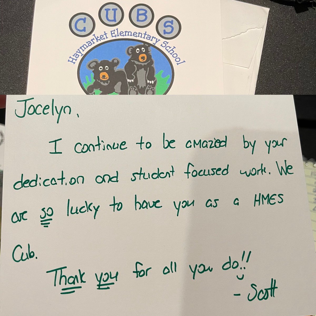 jocelynsv's tweet photo. So exhausted after my 1st week of in person learning but receiving mail from our Principal who takes time to write me an appreciation note (that he sent back in October but only received it today because of my address change) AND email from my parents made my day! #HaymarketCubs https://t.co/cvwKepds62