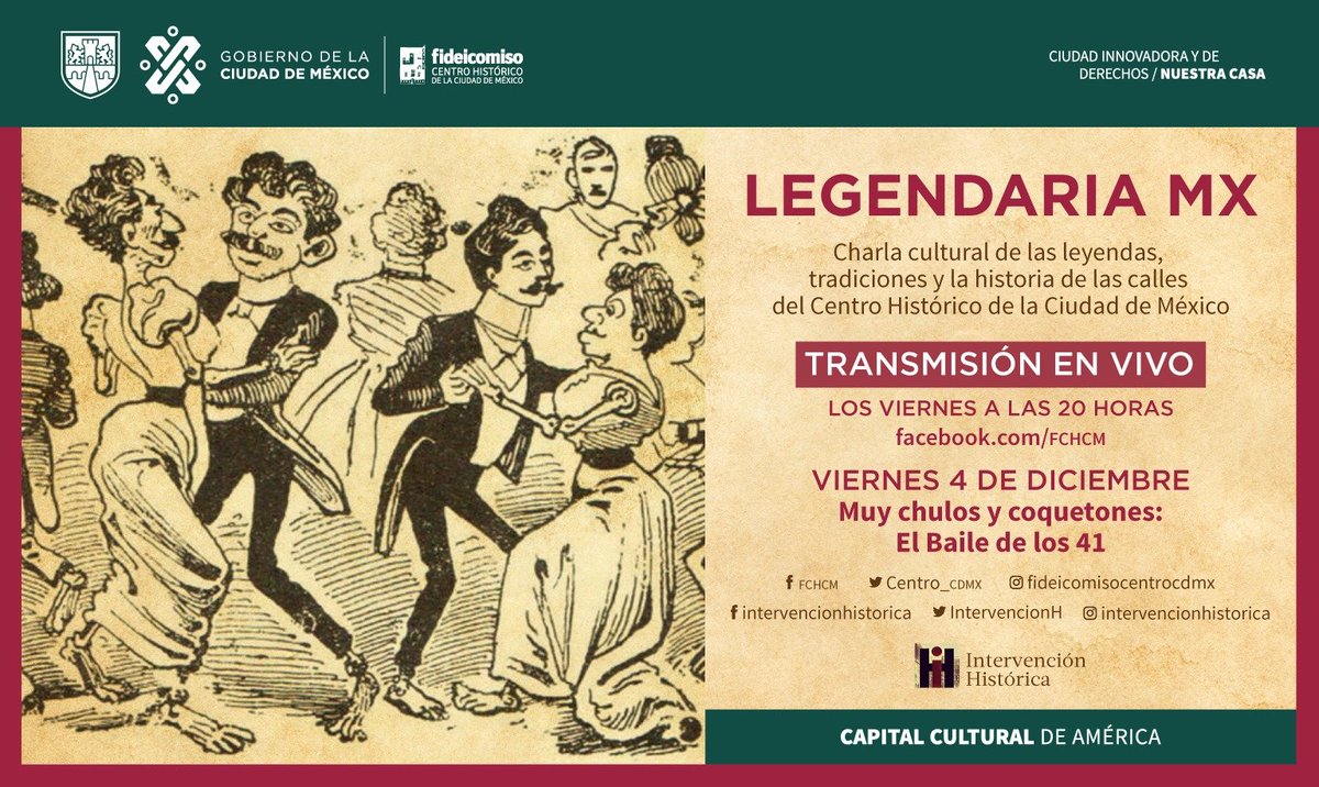 #Cartelera 

"El baile de los cuarenta y uno" es una de las historias más famosas ocurrida en la colonia Tabacalera. 
Te invitamos este viernes a conocerla en el #podcast <a href="/legendariamx/">@LegendariaMx</a> . Como cada noche, <a href="/IntervencionHi1/">Intervencion Historica</a> nos estará acompañando. 

Hoy a las 20:00 horas.
