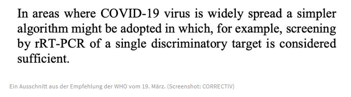 It appears the WHO issued a directive saying that where Covid-19 is widely spread a single gene test is enough on 19th March 2020.