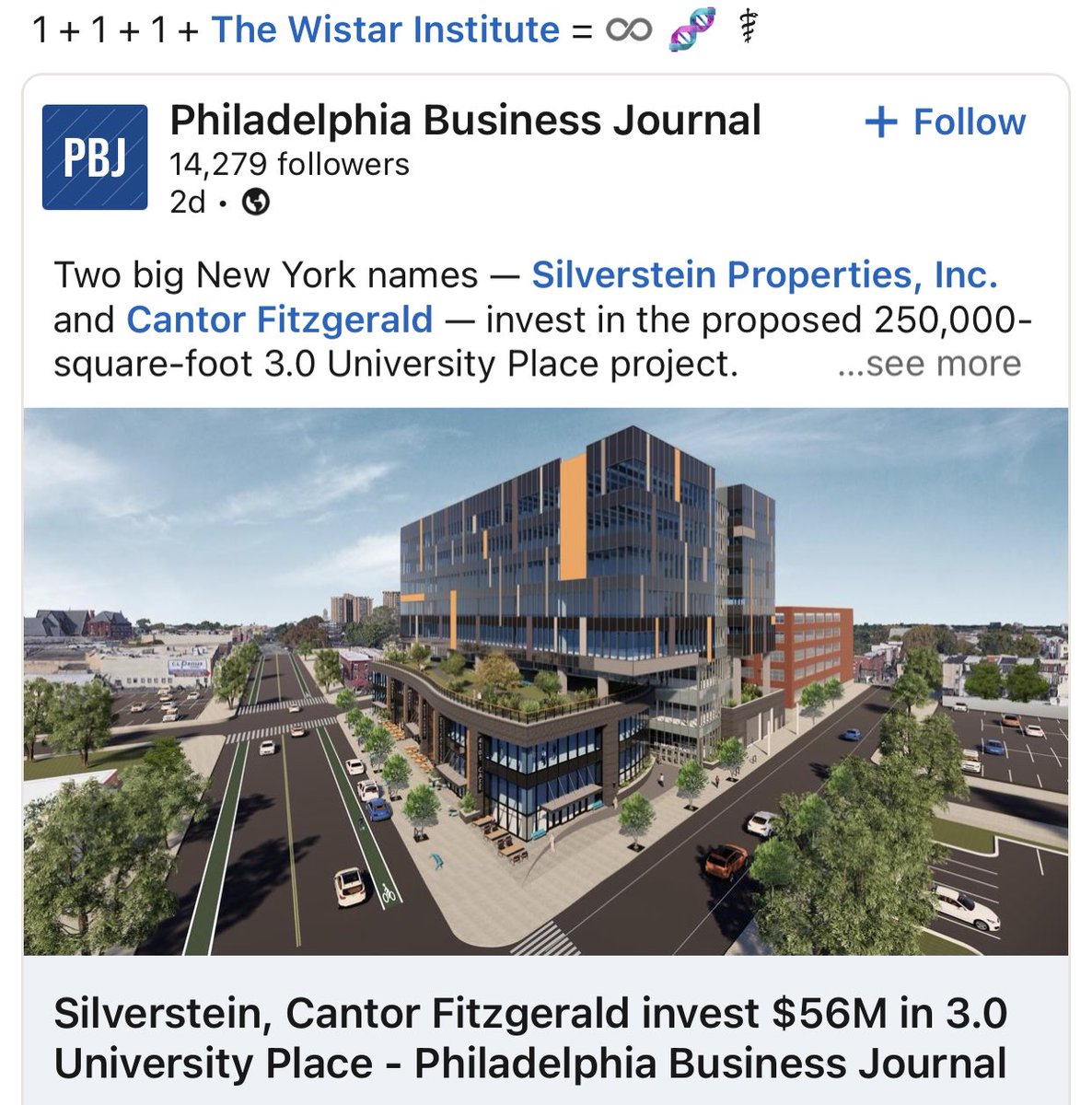 Thrilled for <a href="/UPAPhila/">University Place Associates</a> to bring #4101Market to reality w/ <a href="/SilvProp/">Silverstein Properties</a>,<a href="/cantorfitzgerld/">Cantor Fitzgerald</a>, <a href="/TheWistar/">The Wistar Institute</a>, &amp; <a href="/bftp_sep/">Ben Franklin</a>