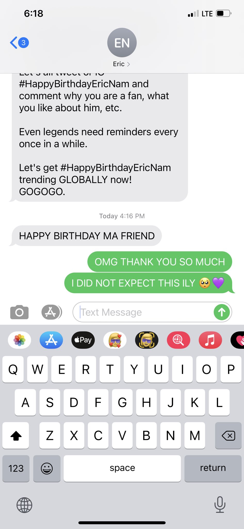 The way some of my friends and family didn t tell me happy birthday but Eric Nam did   