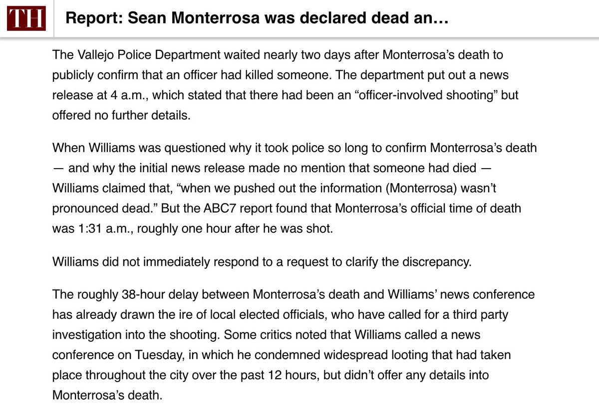 VPD Chief Shawny Williams-waited 38hrs after Sean Monterrosa was murdered to inform his family-lied and said Sean wasn't pronounced dead immediately-initially said Sean had his hands up but changed his statement to match VPOA's lie that he was crouched in a "tactical" position