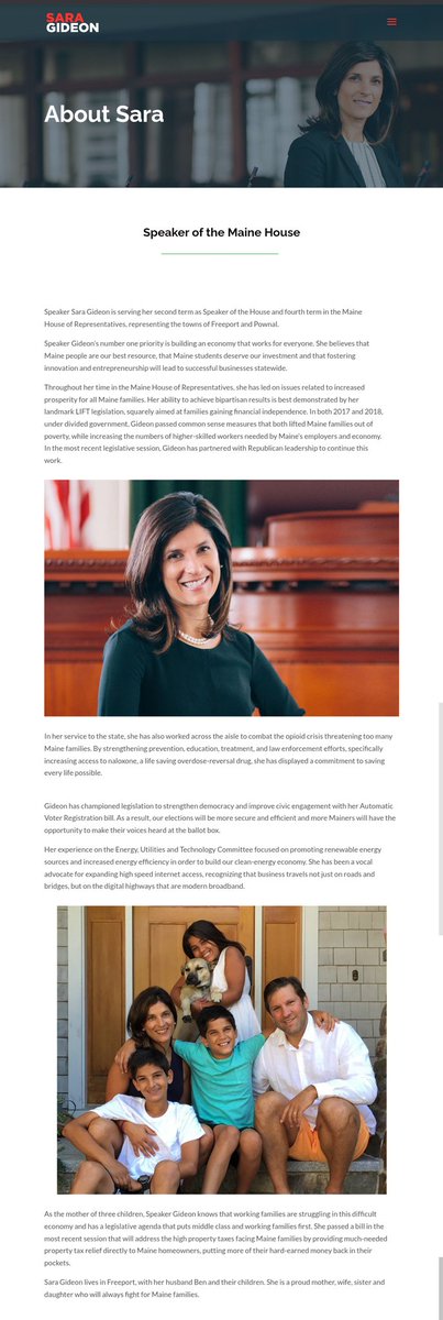 Sara Gideon ran for Senate in Maine, but sadly lost to Susan Collins.Sara was Speaker of the House in Maine. She studied PoliSci at GWU & worked her way up through the ranks.She was endorsed by pretty much everyone!JDems ran a "candidate" against her: Betsy Sweet