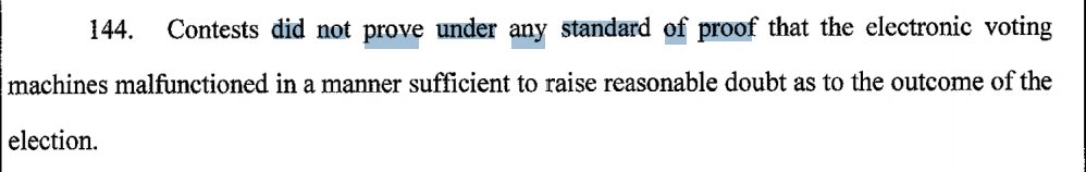 They "did not prove under any standard of proof" any problems with electronic voting machines.