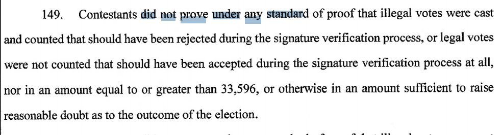 They "did not prove under any standard of proof" any funny business with the signature verification process, let alone at sufficient margins.