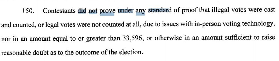 They "did not prove under any standard of proof" any problems with in-person voting technology, let alone at sufficient margins.