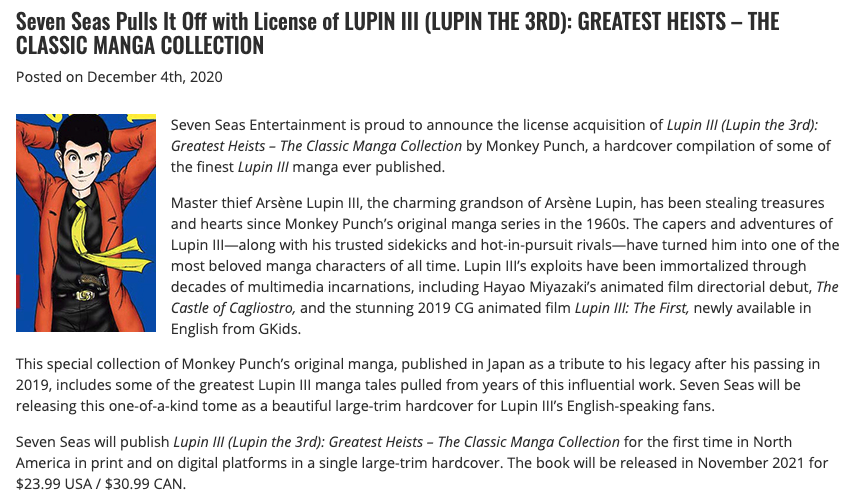 Seven Seas Auf Twitter Here S A Little More Info On Our Upcoming Hardcover Lupin Iii Lupin The 3rd Greatest Heists The Classic Manga Collection By Monkey Punch A Tribute To This Seven Seas Auf Twitter Here S A Little More Info On Our Upcoming Hardcover Lupin Iii Lupin The 3rd Greatest Heists The Classic Manga Collection By Monkey Punch A Tribute To This