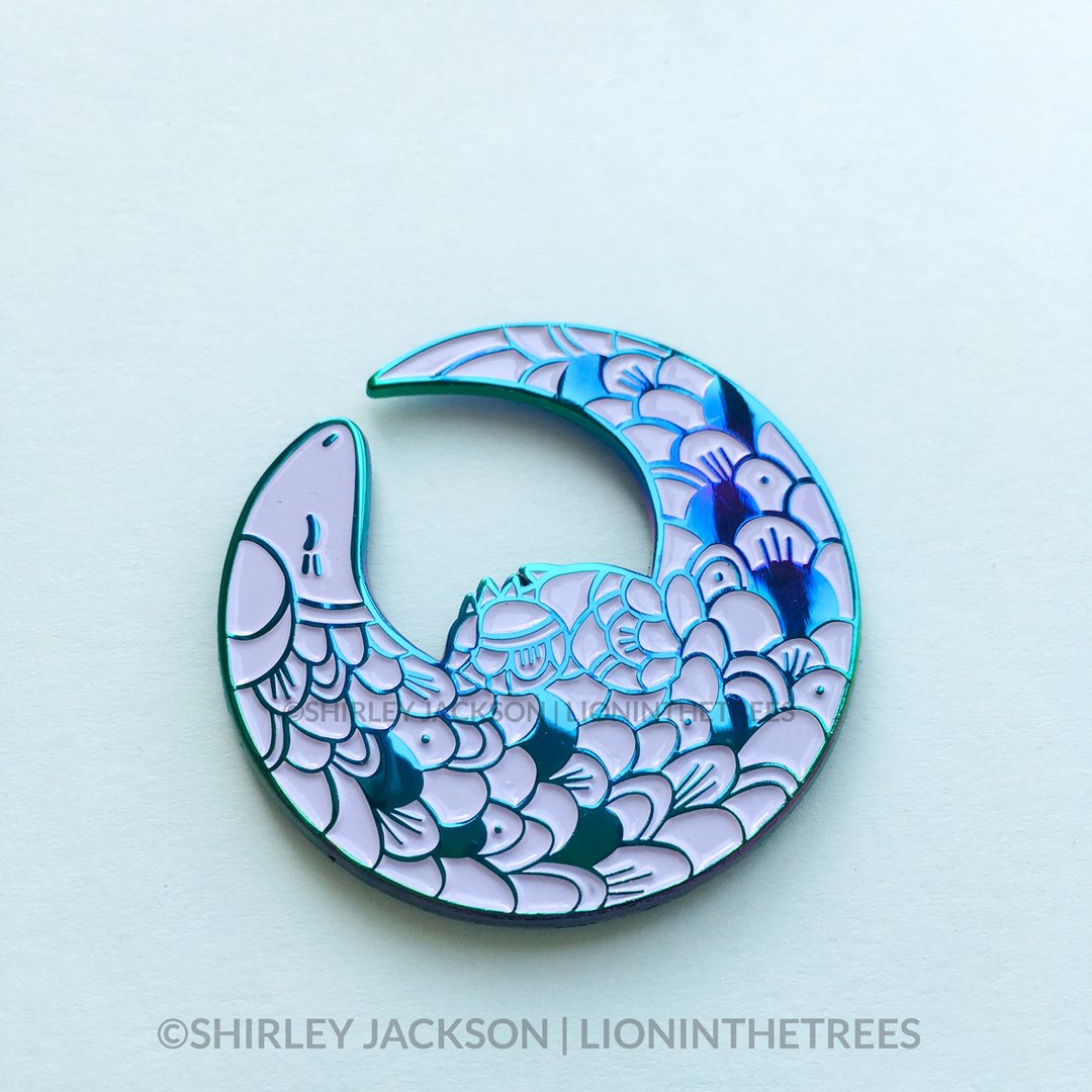 Pins (3/3):1. Flame Thief by  @Ungapants: ( https://catherineunger.bigcartel.com/product/frog-thief-enamel-pin)2. Leopard by  @AleeshaNandhra: ( https://www.etsy.com/listing/804090457/leopard-face-enamel-pin?ref=shop_home_active_1)3. Rainbow Metal Pangolin by  @LionintheTrees ( https://shop.lioninthetrees.com/collections/frontpage/products/rainbow-metal-pangolin-enamel-pin)