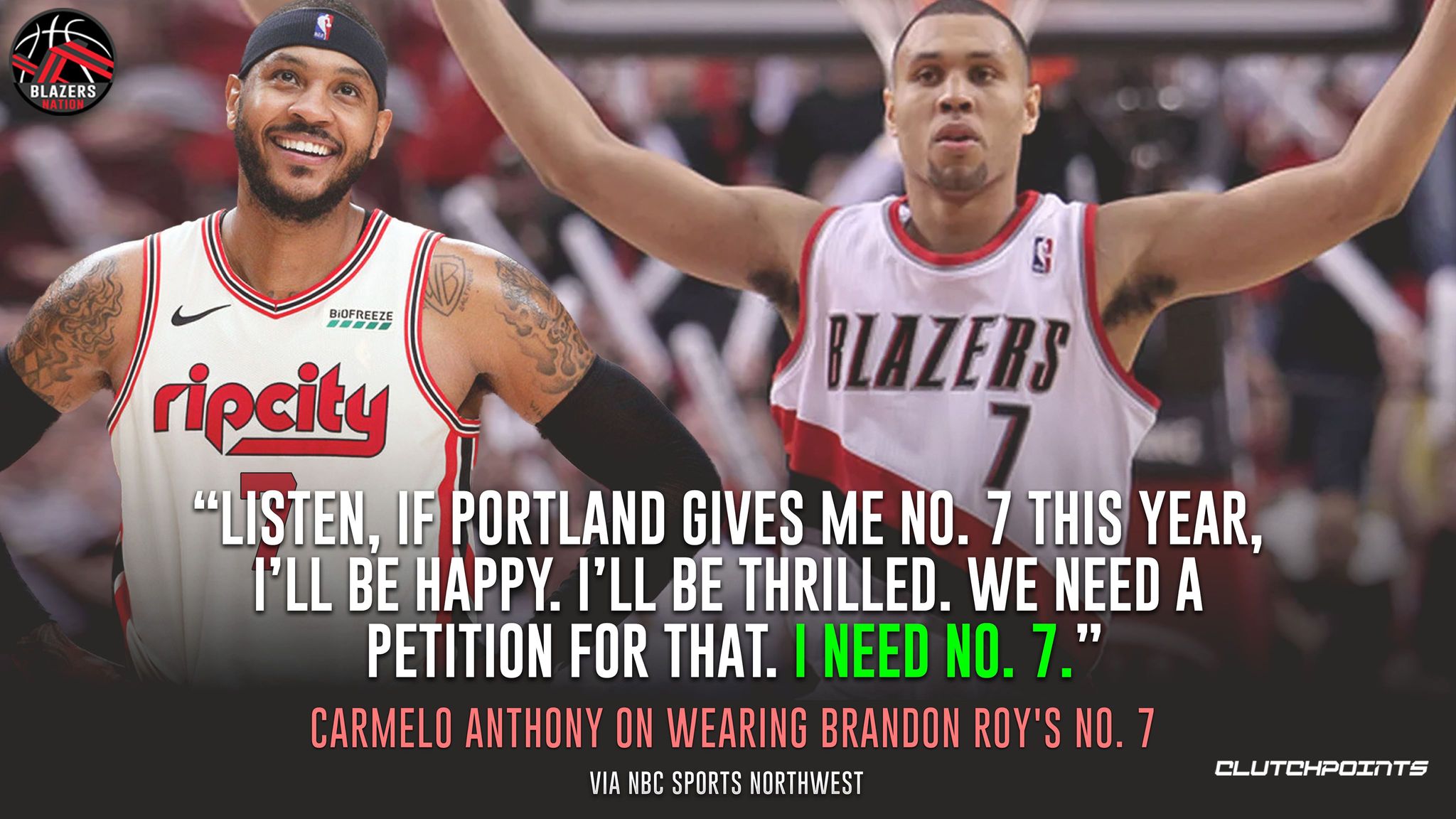 Blazers Nation on Twitter: "The Blazers have been holding onto the number 7 in Brandon Roy's honor. Should Carmelo Anthony have it?… "