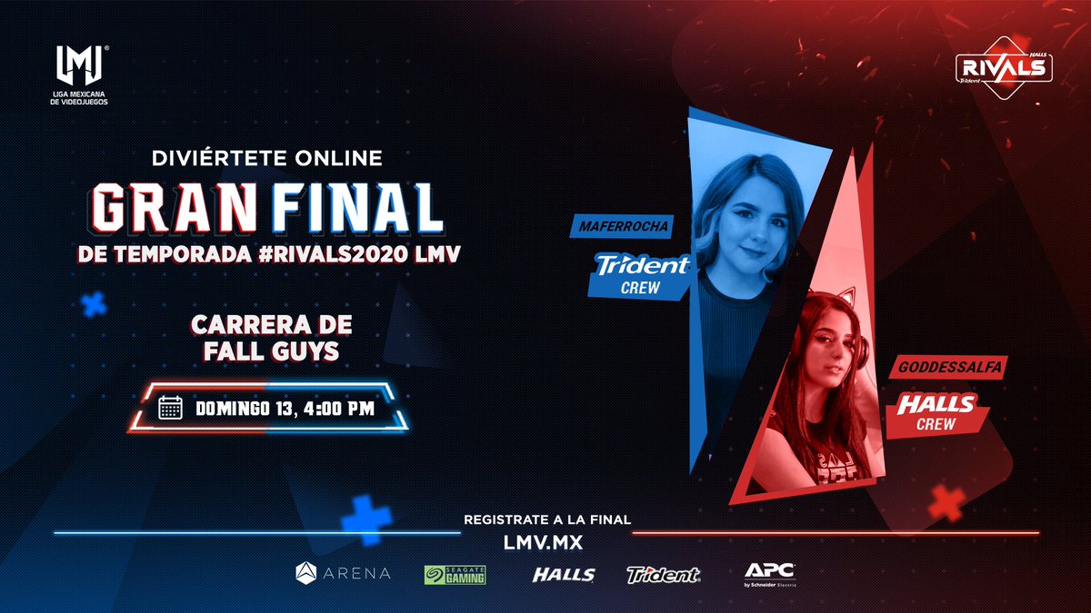 LMVmx's tweet photo. Corre esta carrera de Fall Guys al lado de @MaffeerRocha y @GoddessAlfa
Inscríbete aquí https://t.co/zmWvurvQ2i El ganador se lleva un kit gamer con valor de $3,500 MXN, elige tu crew @HallsMx o @Trident_mx #Rivals2020 #RivalsMaster https://t.co/kkPipOGnzp